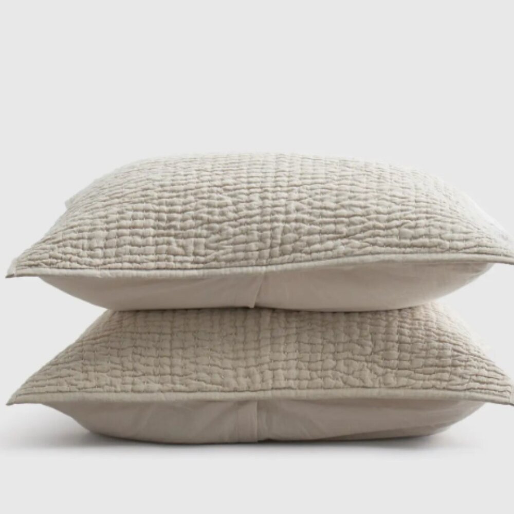 European Linen Cotton Stitch 2 Sham Set In Natural Standard Size OEKO-TEX® 5⭐'s